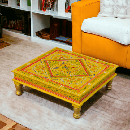 Indian Wooden Handpainted Chowki with figer painting & fine unique Painted Bajot Indian Wooden Handpainted Chowki with figer painting & fine unique Painted Bajot