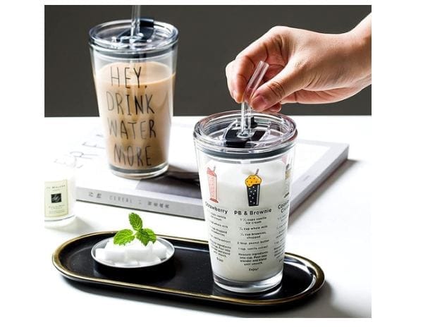 Stylish Glass Tumbler with Lid & Straw - Perfect for Drinks