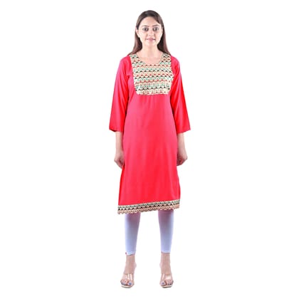 Cotton Rayon Mix Fabric Zari Hand Embriodered Kurti  Pink Women's