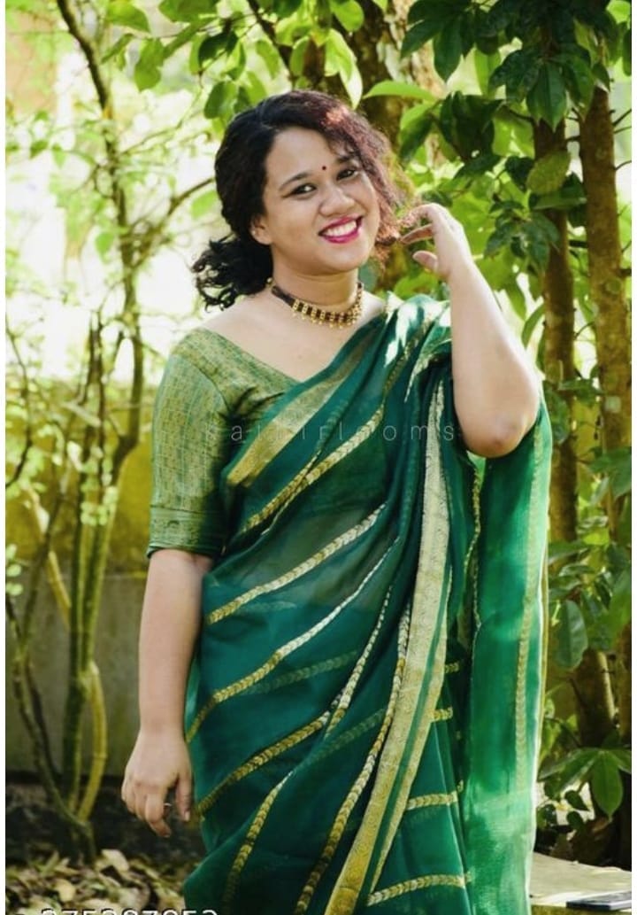 Organza Lightweight & Transparent Texture Green Saree