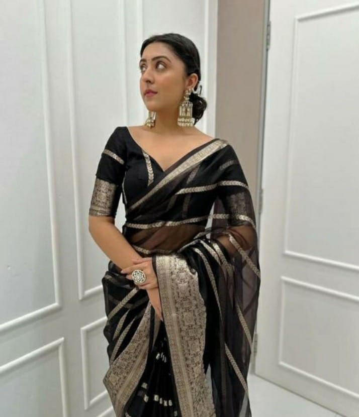 Black Organza Lightweight & Transparent Texture Saree