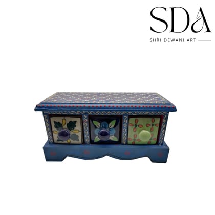 Wooden & Ceramic 3 Chest Of Drawer, Home Decor Desk Organiser, Handmade Hand Painted, Ethnic, Indian Style Christmas Gift Drawing Room Decor Wooden & Ceramic 3 Chest Of Drawer, Home Decor Desk Organiser, Handmade Hand Painted, Ethnic, Indian Style Christmas Gift Drawing Room Decor