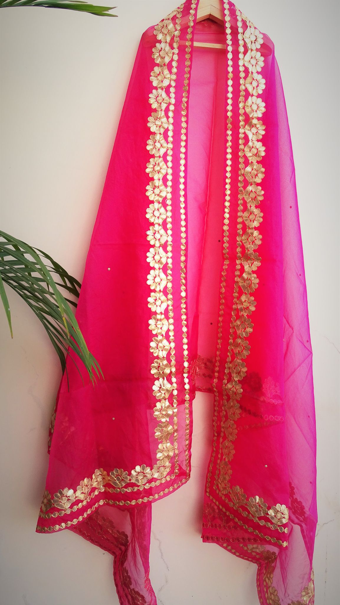 ORGANZA SOLID PINK WOMEN DUPPATTA WITH GOTA PATTI WORK