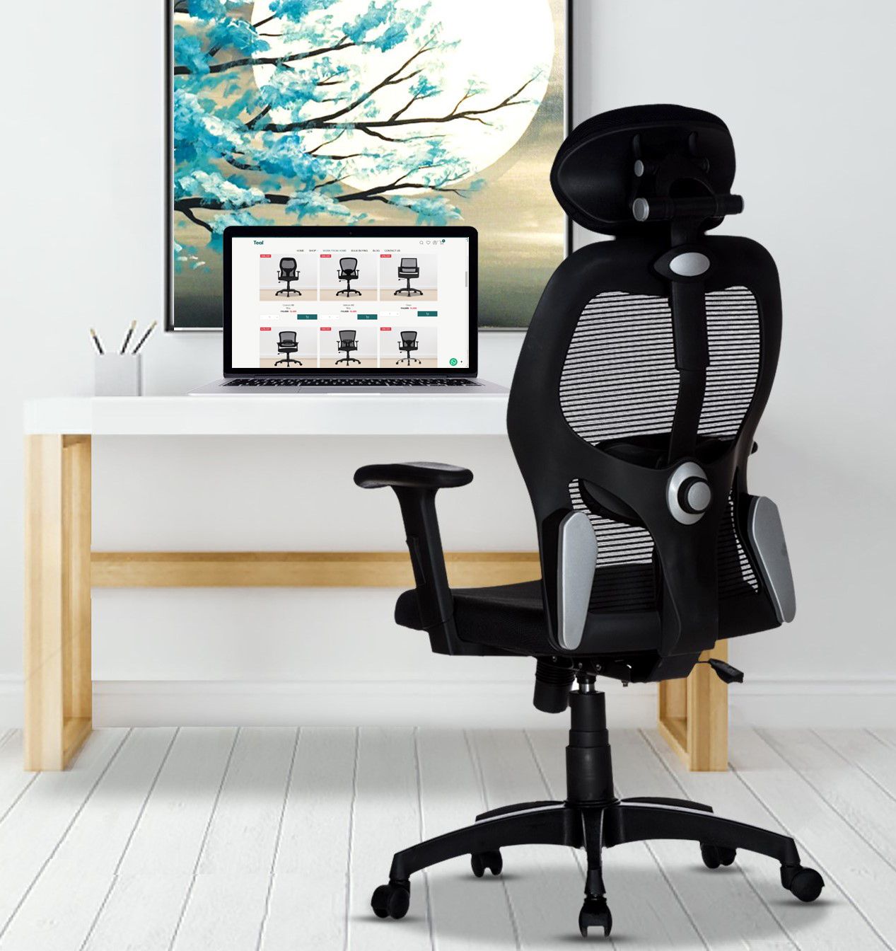 TEAL® Cosmos HB Office Chair | 2 Years Warranty | Chair for Office Work at Home, Study Chair, Ergonomic High Back Chair, Adjustable Height Chair, Nylon Base, Full Black (1 Piece)