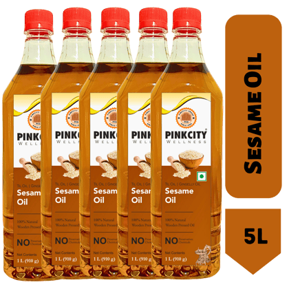 Pinkcity Wellness Wooden Cold Pressed Sesame Oil 5 Litre | 1 Litre x 5 Bottles Pinkcity Wellness Wooden Cold Pressed Sesame Oil 5 Litre | 1 Litre x 5 Bottles
