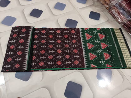 Coffee- Green terracotta pattern Sambalpuri Pata Saree Coffee- Green terracotta pattern Sambalpuri Pata Saree