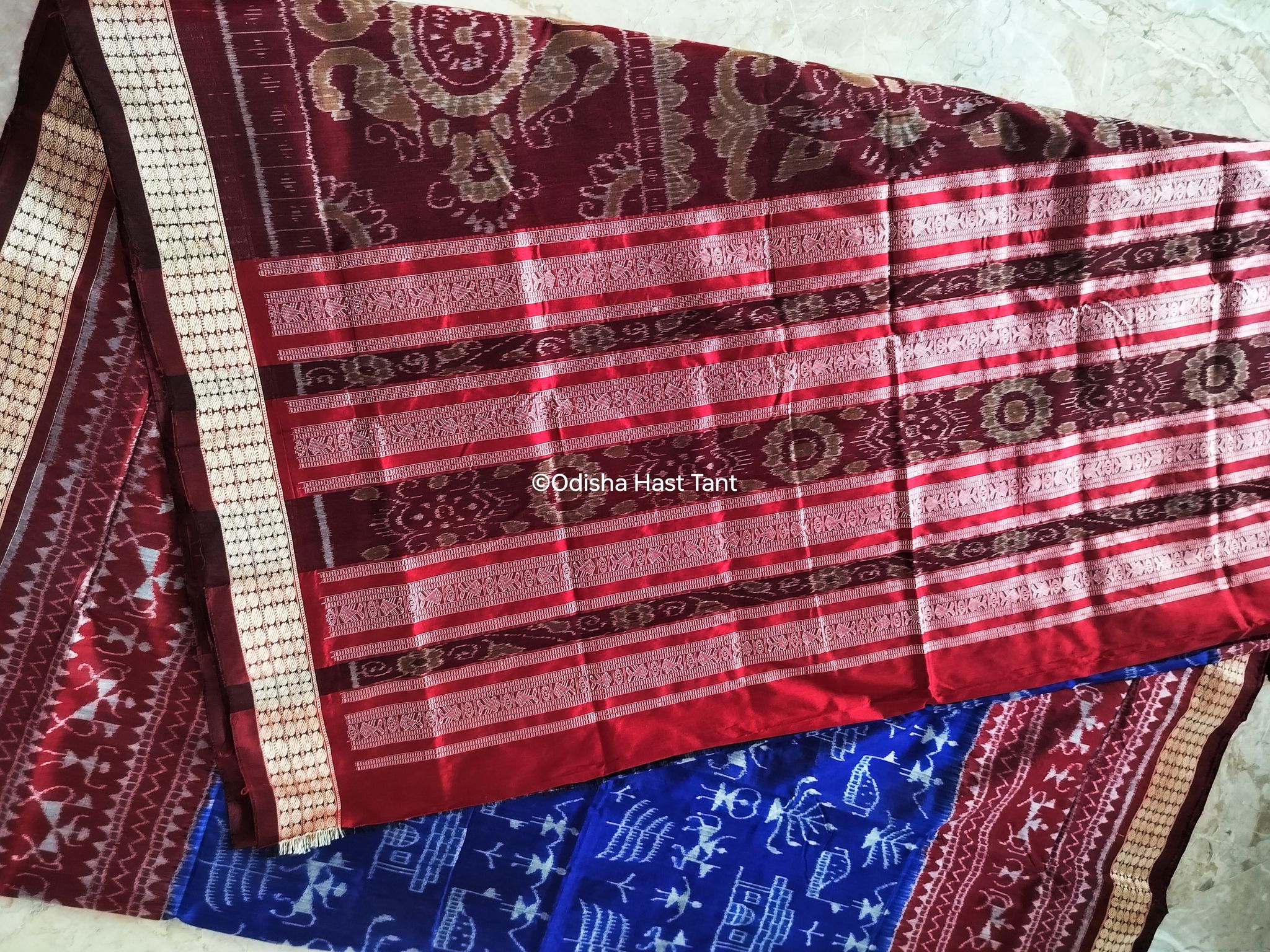 Blue-Maroon Exclusive Sambalpuri Pata Saree