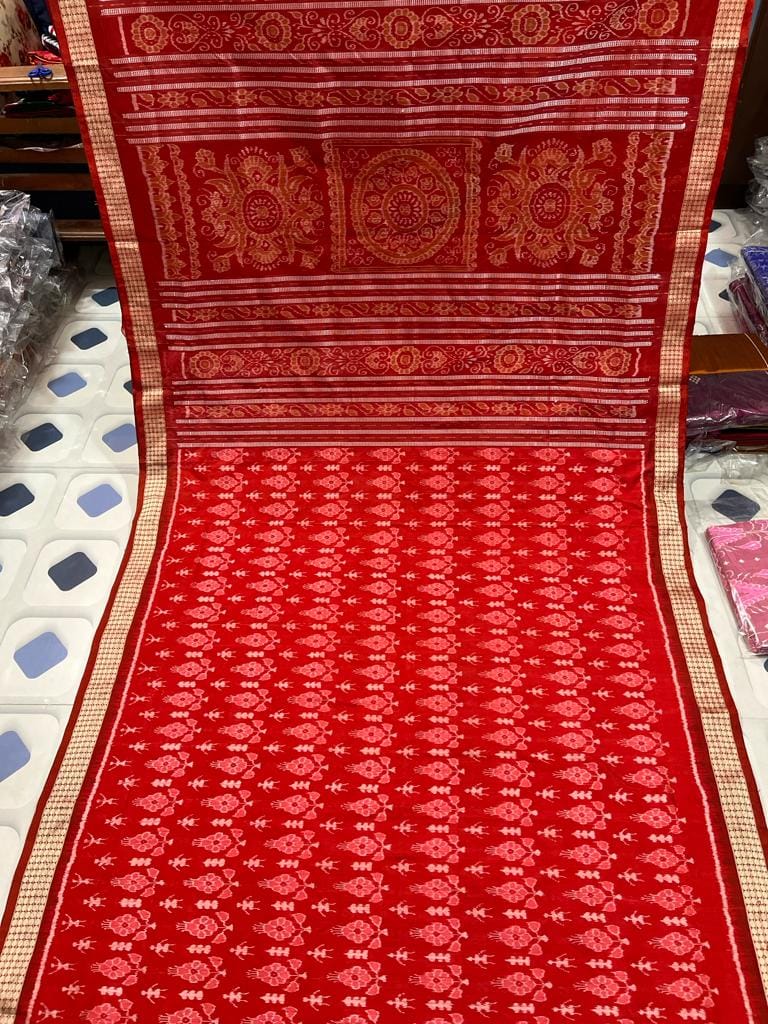 Bright Red Sambalpuri Pata saree