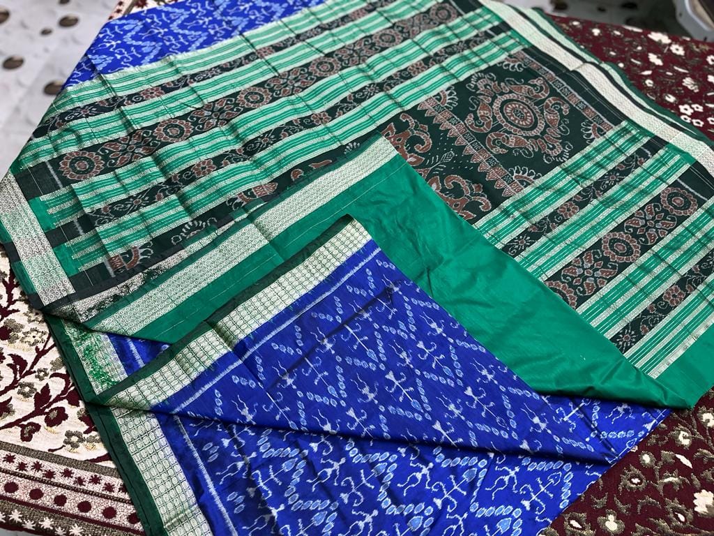 Blue green Tribal sambalpuri pata saree