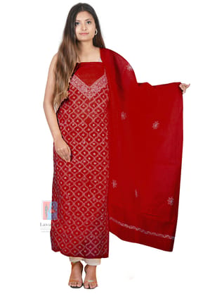 Lavangi Women's Lucknow Chikankari Cotton Unstitched Dress Material for Top, Bottom & Dupatta (Maroon) Lavangi Women's Lucknow Chikankari Cotton Unstitched Dress Material for Top, Bottom & Dupatta (Maroon)