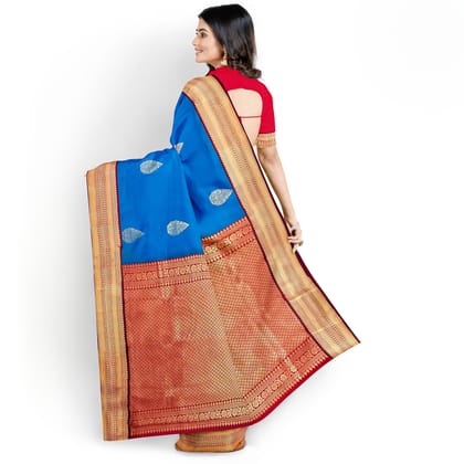 Ink Blue Color Korvai Saree Has Contrast Pallu and Border with Unstitched Blouse Ink Blue Color Korvai Saree Has Contrast Pallu and Border with Unstitched Blouse