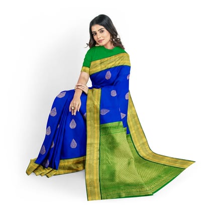 Blue with Green Color Korvai Saree Has Contrast Pallu and Border with Unstitched Blouse Blue with Green Color Korvai Saree Has Contrast Pallu and Border with Unstitched Blouse