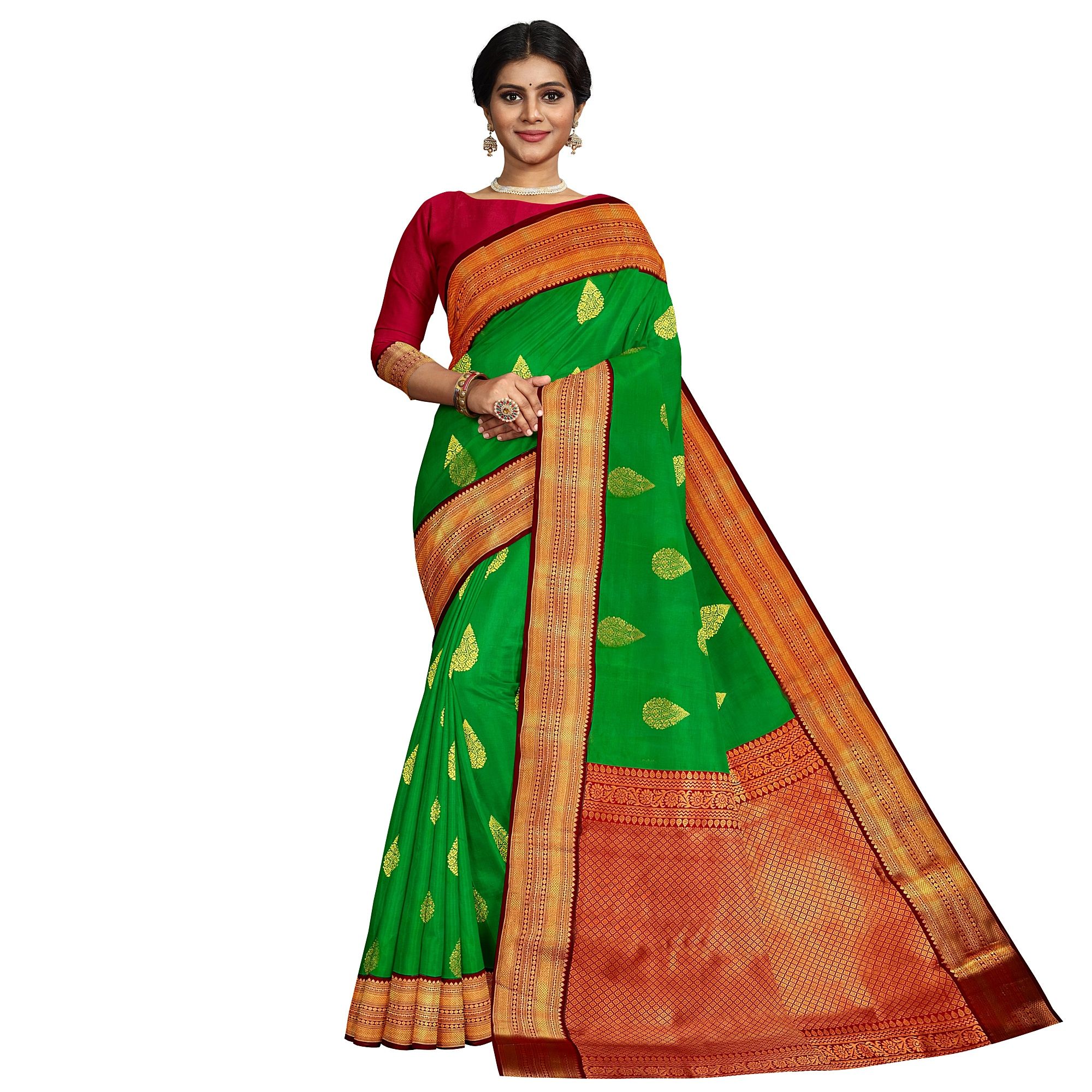 Green Color Korvai Saree Has Contrast Pallu and Border with Unstitched Blouse