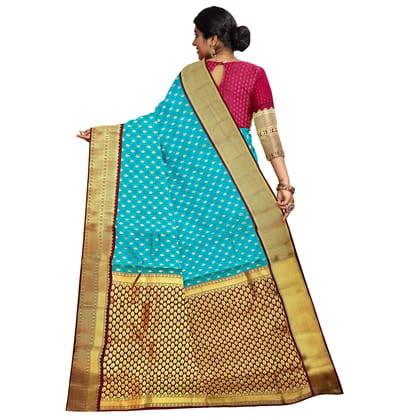 Bright Blue Color Small Checkered Korvai Saree Has Contrast Pallu and Border with Unstitched Blouse Bright Blue Color Small Checkered Korvai Saree Has Contrast Pallu and Border with Unstitched Blouse