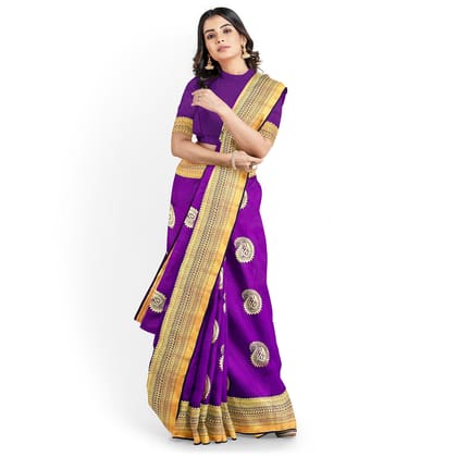 Purple Color Big Mango Butta Saree with Unstitched Blouse Purple Color Big Mango Butta Saree with Unstitched Blouse