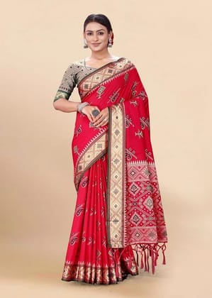 Woven Art Silk Saree in Fuchsia