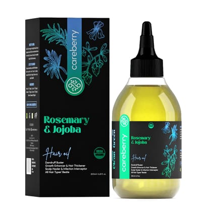 Careberry 100% Organic Rosemary & Jojoba Anti Dandruff Hair Oil, 100% Natural & Cold Pressed, Ayush Certified Ayurvedic 200ml Careberry 100% Organic Rosemary & Jojoba Anti Dandruff Hair Oil, 100% Natural & Cold Pressed, Ayush Certified Ayurvedic 200ml
