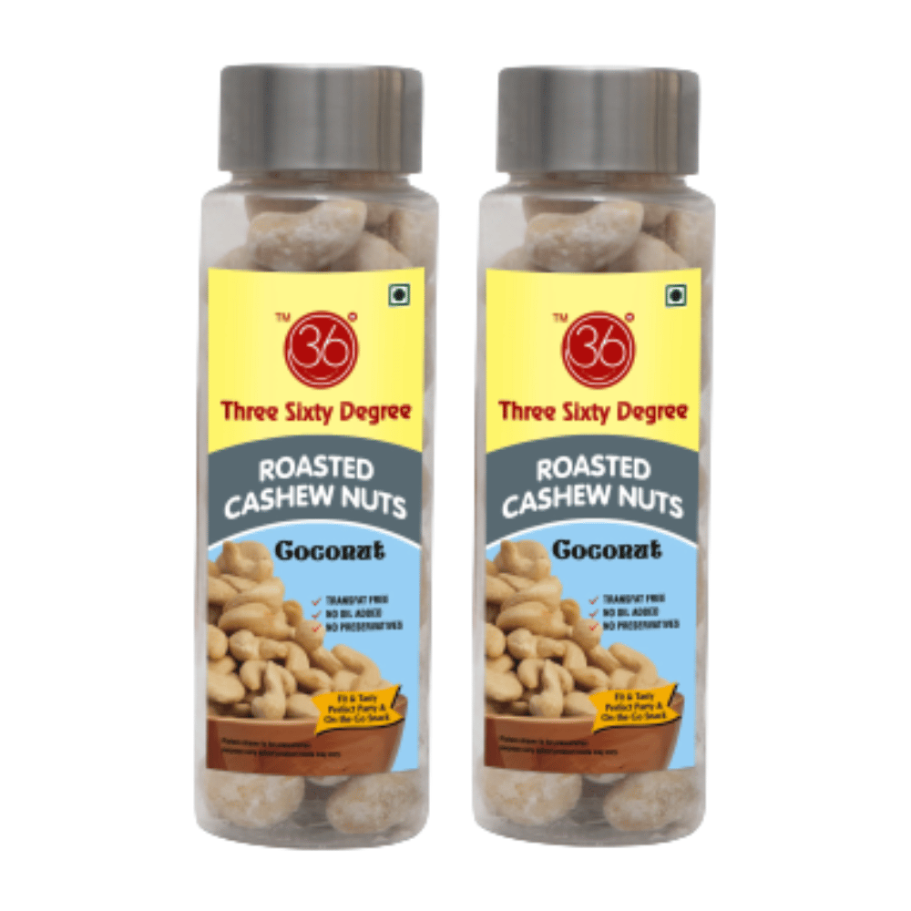 360 Degree Roasted Coconut Cashews Nuts Kaju, 200gms (2 x 100gms each)