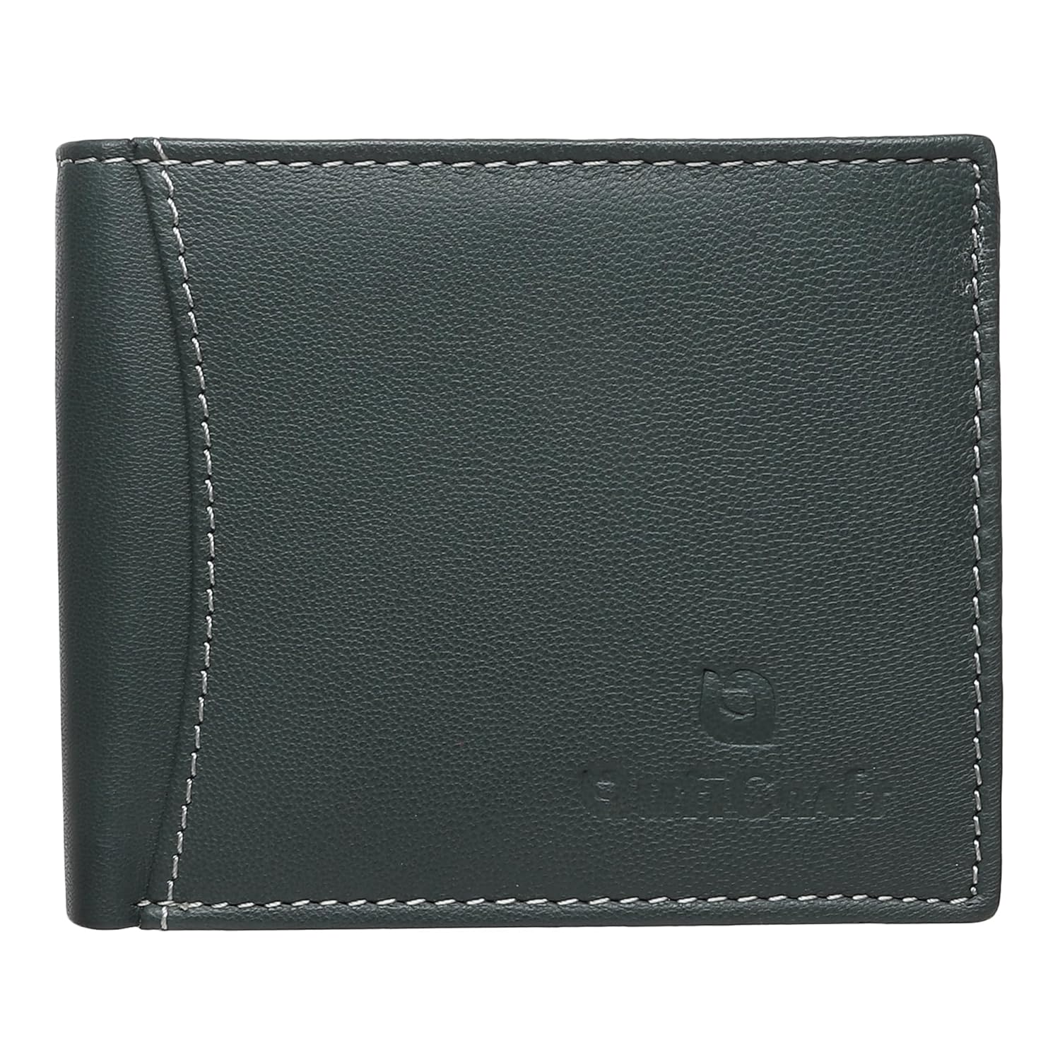 QufiCraft RFID Protection Genuine Leather Two Fold Wallet | Credit/Debit Card/Slim Minimalist | Office ID for Mens and Boys (10 Card Slots) (Green)