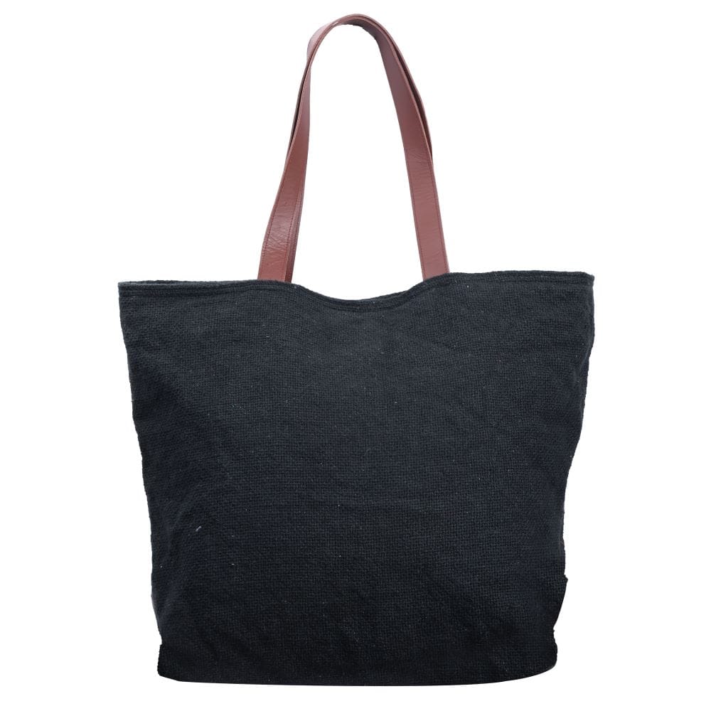 Linen Cotton Big Tote Bag In Black