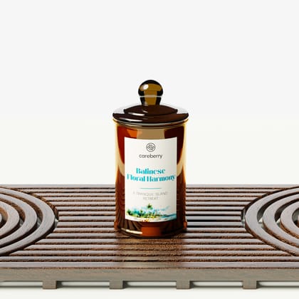 Careberry's Balinese Floral Harmony Natural Soy Wax Candle in Amber Long Spice Glass Jar (100g) with Glass Cap Careberry's Balinese Floral Harmony Natural Soy Wax Candle in Amber Long Spice Glass Jar (100g) with Glass Cap