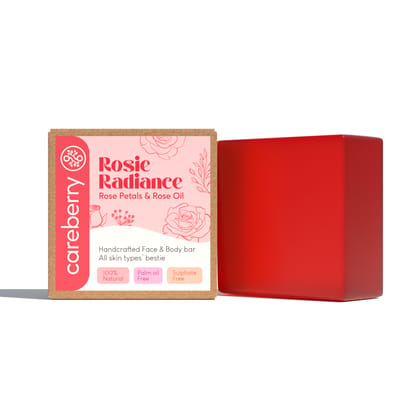 Careberry's Rosy Radiance Handcrafted Face & Body Bar | Gentle Cleanser with Rose Petals & Rose Oil for Radiant Skin, 100gm Careberry's Rosy Radiance Handcrafted Face & Body Bar | Gentle Cleanser with Rose Petals & Rose Oil for Radiant Skin, 100gm