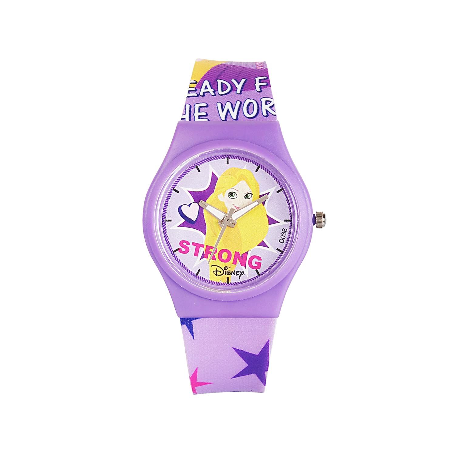Disney Princess for Kids Round Analogue Wrist Watch | Birthday Gift for Girls - Age 3 to 12 Years (Princess Strong Purple)