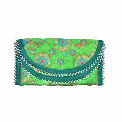 Tribes India Handcrafted Cotton, Spoange & Jeco Beeds Green Purse