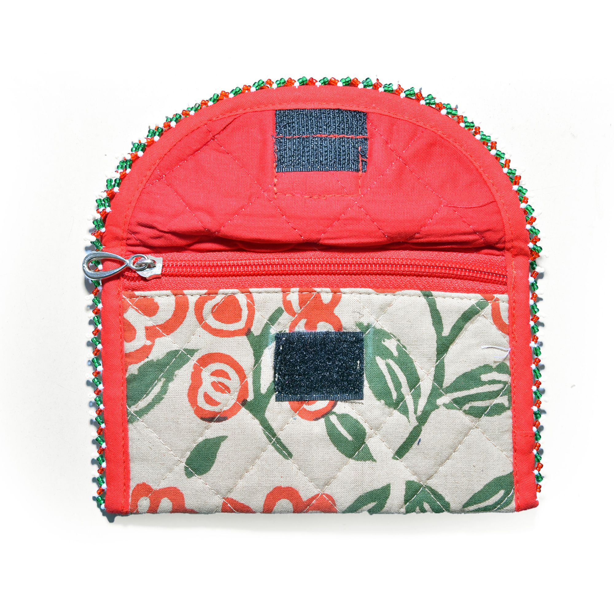 Tribes India Handmade Cotton, Sponge & Bid Work Cream Purse