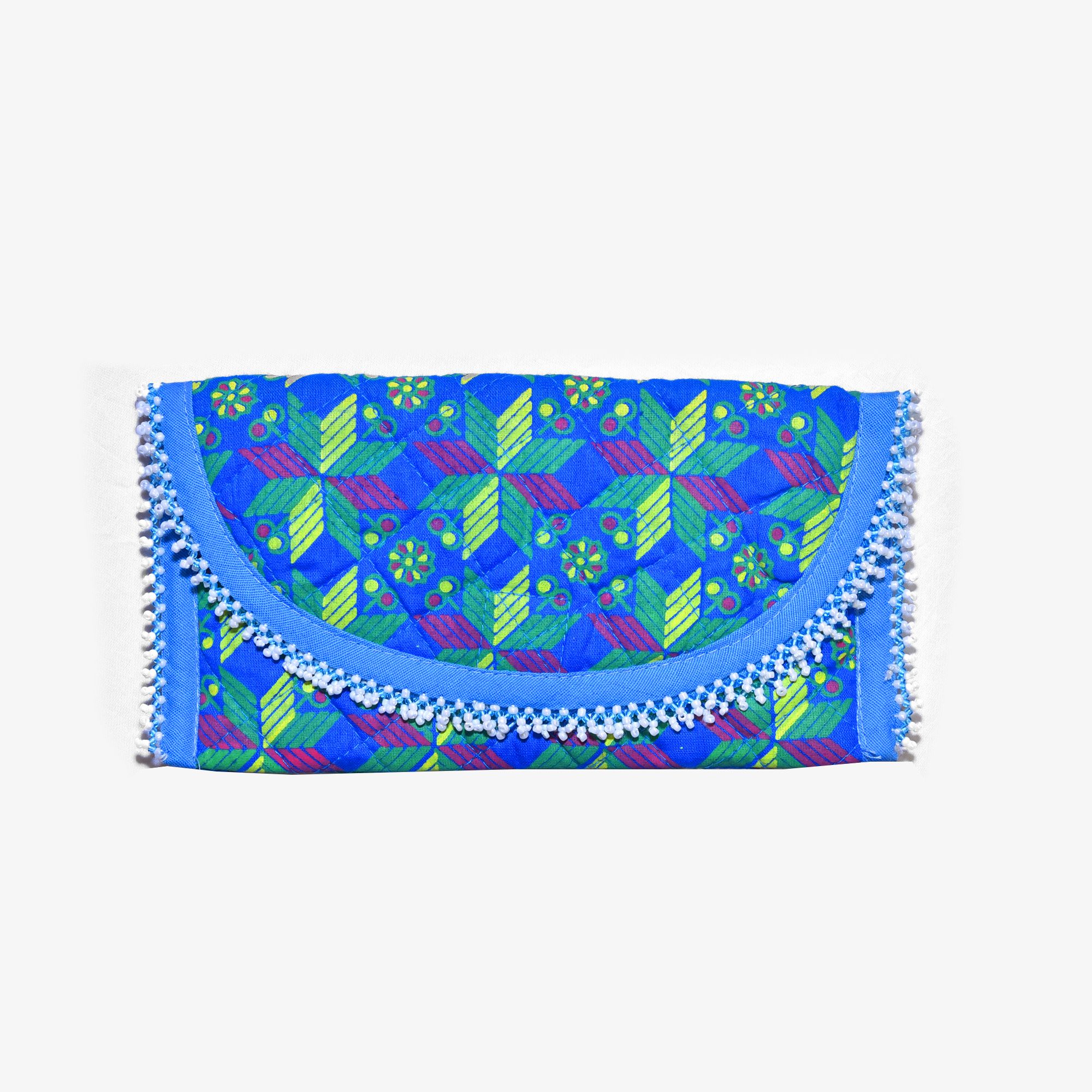 Tribes India Handcrafted Cotton, Spoange & Jeco Beeds Blue Purse (PVTG)