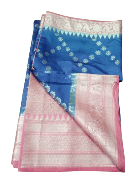 Peacock Blue Brasso Silk Saree with Blouse Piece