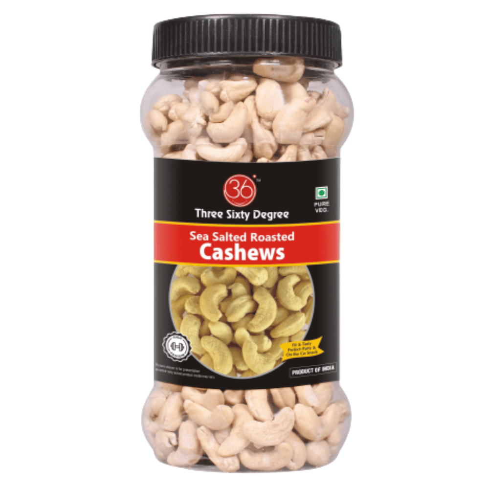 360 Degree Roasted Sea Salted Cashews In 500 Gms Jar | Crunchy Kaju | Protein Rich Nutritious and Super Tasty