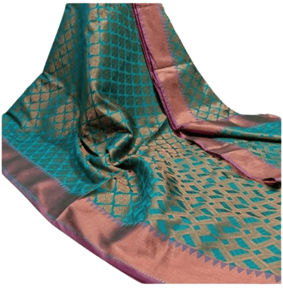 Banarasi Zari Tanchui Peacock Coloured Soft Silk Saree