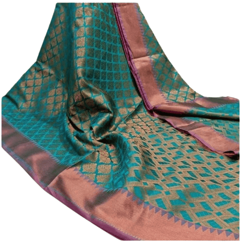 Banarasi Zari Tanchui Peacock Coloured Soft Silk Saree