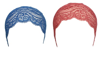 Girls and Womens Hijab Cap Hijab Headband, Under Hijab Scarf Blue and Light Maroon Naqab Head Scarf (2 pcs)
