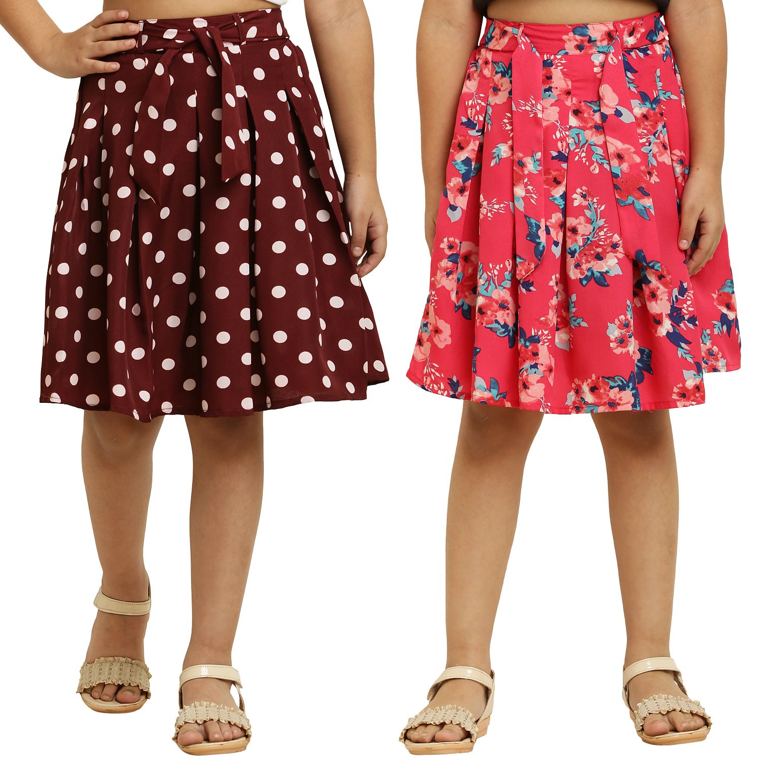 Cute Classy Brown Dot & Pink Pair Skirt For Girls.