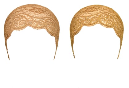 Girls and Womens Hijab Cap Hijab Headband, Under Hijab Scarf Copper Brown and Golden Naqab Head Scarf (2 pcs)