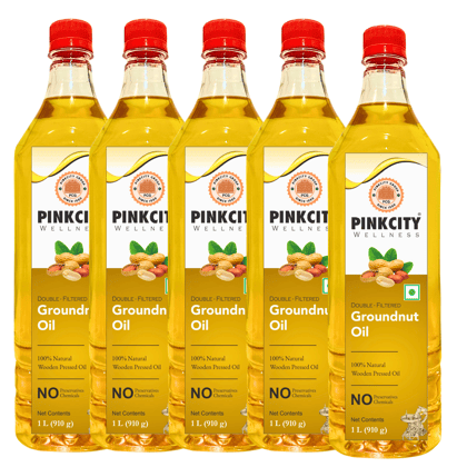 Pinkcity Wellness Wooden Cold Pressed Groundnut Oil 5 Litre| 1 Litre x 5 Bottles | Peanut Oil Pinkcity Wellness Wooden Cold Pressed Groundnut Oil 5 Litre| 1 Litre x 5 Bottles | Peanut Oil