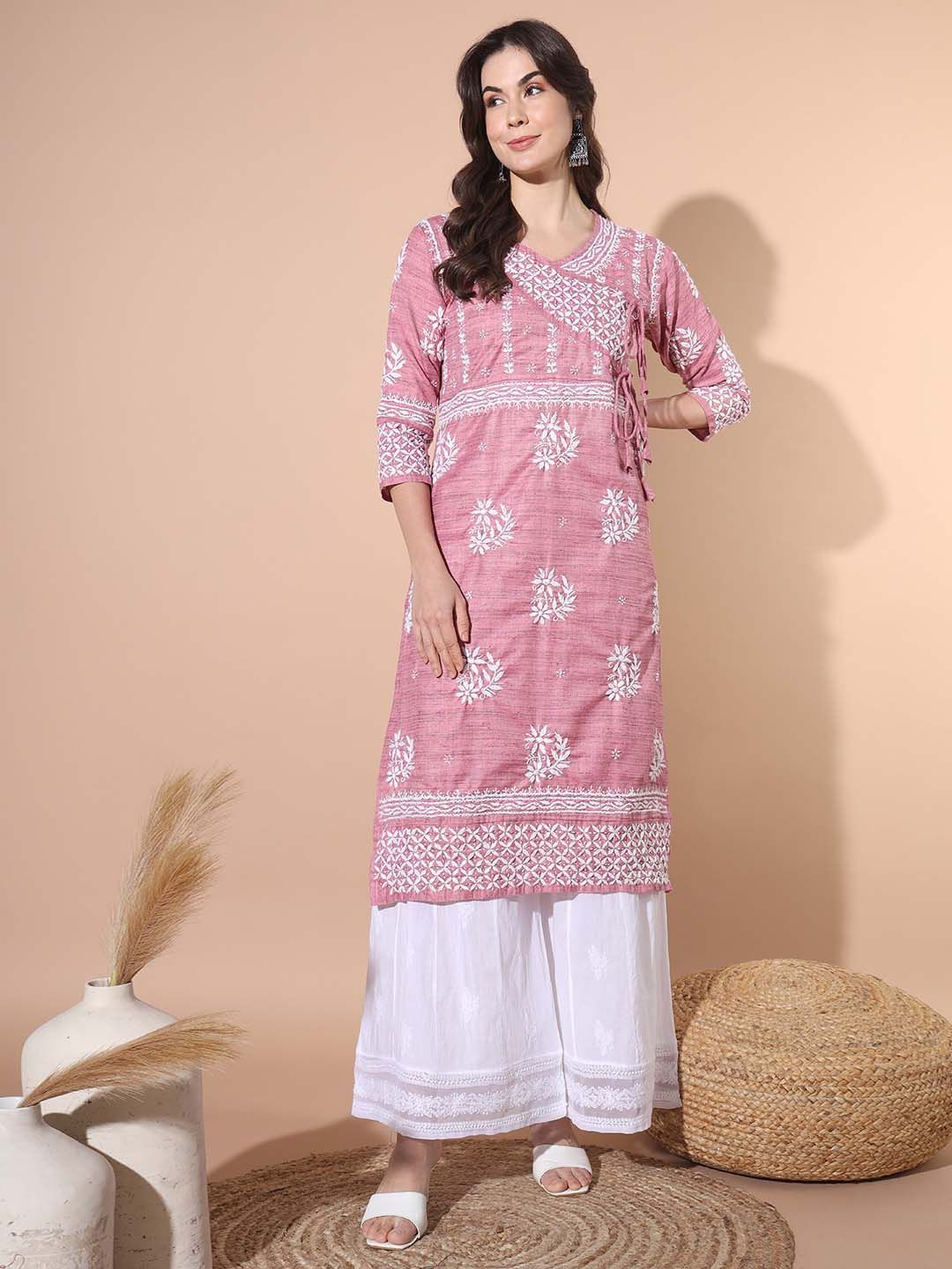 Hand Embroiderd Chikankari Khadi Cotton Anghrakha Kurta-2560