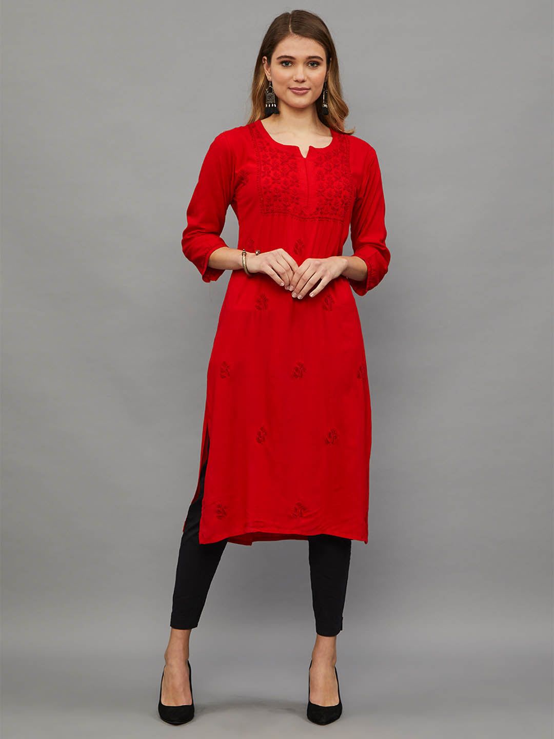Chikankari Hand Embroiderd Rayon Straight Kurta-2413