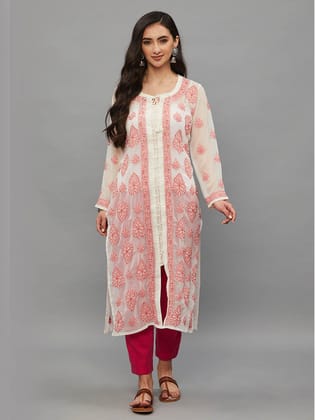 Chikankari Hand Embroidered Georgette Straight Kurta with Slip-2425 Chikankari Hand Embroidered Georgette Straight Kurta with Slip-2425