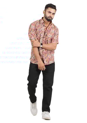 Tribes India Bagru Hand Block Printed Floral Cotton Shirt - Multicolor