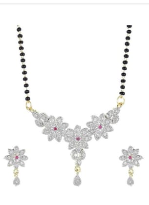 American Diamond flower design Mangalsutra with earrings American Diamond flower design Mangalsutra with earrings