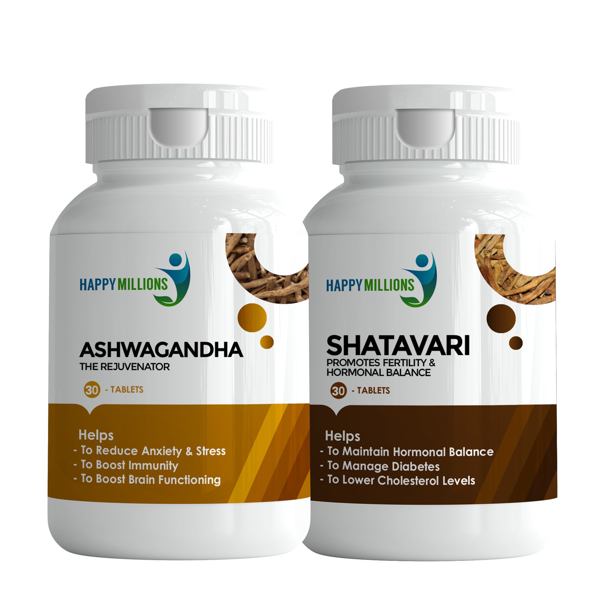 Happy Millions Ayurvedic Ashwagandha and Shatavari | Combo Pack Of 2  (30+30 Tablets)