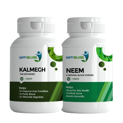 Happy Millions Ayurvedic Kalmegh and Neem | Combo Pack Of 2  (30 + 30 Tablets)