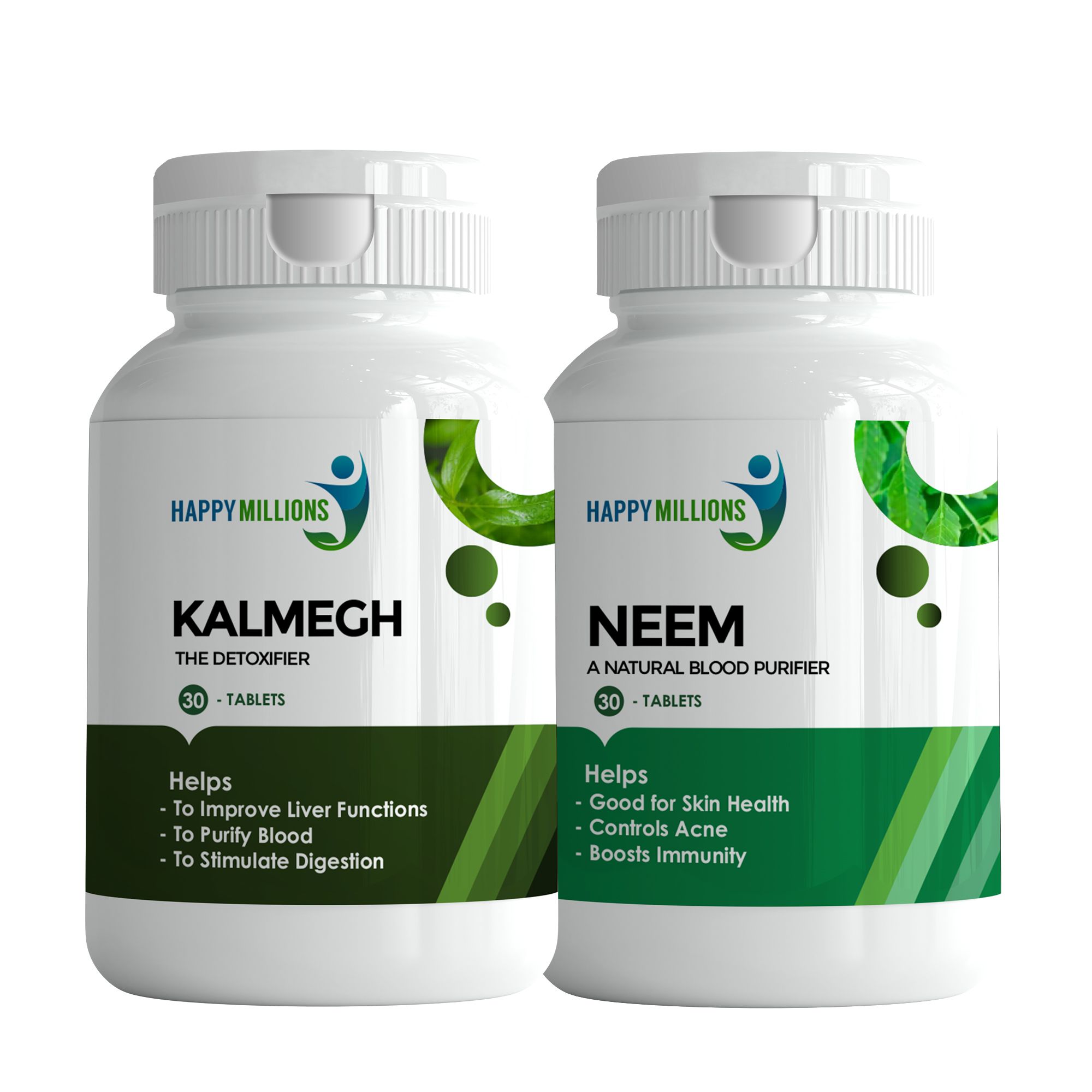 Happy Millions Ayurvedic Kalmegh and Neem | Combo Pack Of 2  (30 + 30 Tablets)