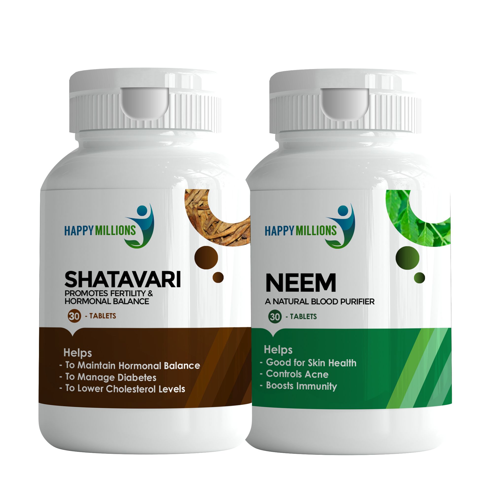 Happy Millions Ayurvedic Shatavari and Neem || Combo Pack of Two || (30+30)Tablets