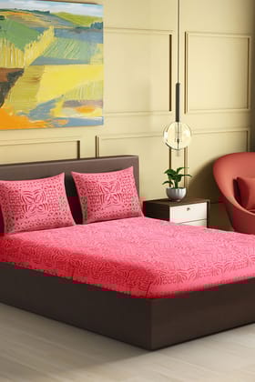 Garvi Gurjari (A Gujarat Govt Enterprise) Handmade Peach Applique Work Cotton Bed Cover Set With Pillow Covers Garvi Gurjari (A Gujarat Govt Enterprise) Handmade Peach Applique Work Cotton Bed Cover Set With Pillow Covers
