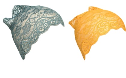 Girls and Womens Hijab Cap Hijab Headband, Under Hijab Scarf Grey and Yellow Naqab Head Scarf (2 pcs)