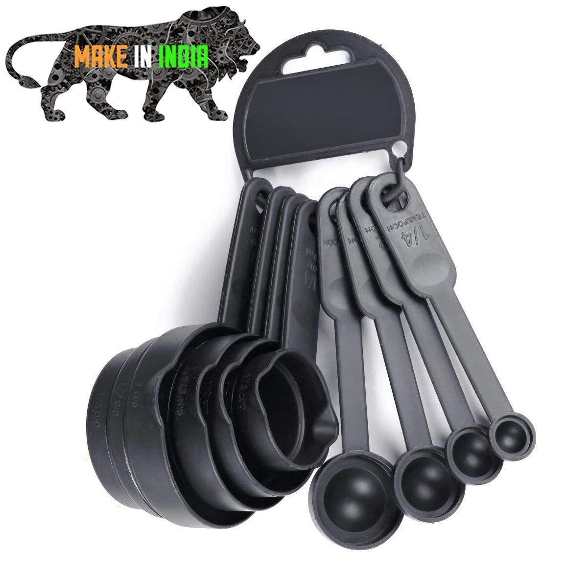 HAPPI Multipurpose Measuring Cup & Spoon Set for Kitchen Cooking Measurement Cups Set Plastic ( 8 Peices Black)